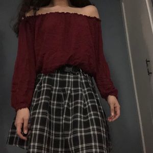 Burgundy Red Open Shoulder Crop Top